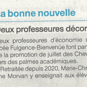 Ouest-France 14-11-2022 Deux professeures décorées des palmes académiques