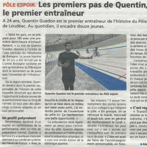 Courrier indépendant 05-10-2023 Quentin Guedon entraîneur du pôle espoir cyclisme