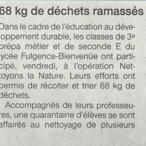 Ouest-France 26-09-2022 68 kg de dechets ramasses par les eleves