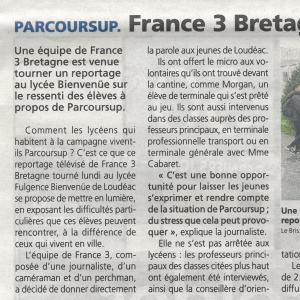 Courrier independant 02-02-2023 Parcoursup France 3 Bretagne au lycee