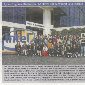 Le Telegramme 15-11-2019 Lycee Fulgence Bienvenue 60 eleves ont decouvert la Californie