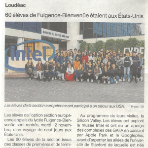 Ouest-France 16-17-11-2019 60 eleves de Fulgence-Bienvenue etaient aux Etats-Unis