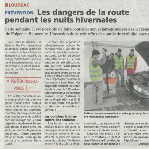 Courrier independant 05-12-2019 Prevention Les dangers de la route pendant les nuits hivernales