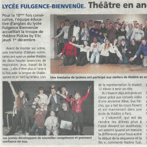 Courrier independant 08-12-2022 Lycee Fulgence-Bienvenue Theatre en anglais